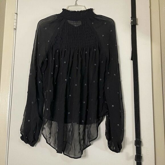 Free People Ready to Run Black Chiffon Boho sheer Long sleeve Top XS - Picture 5 of 7